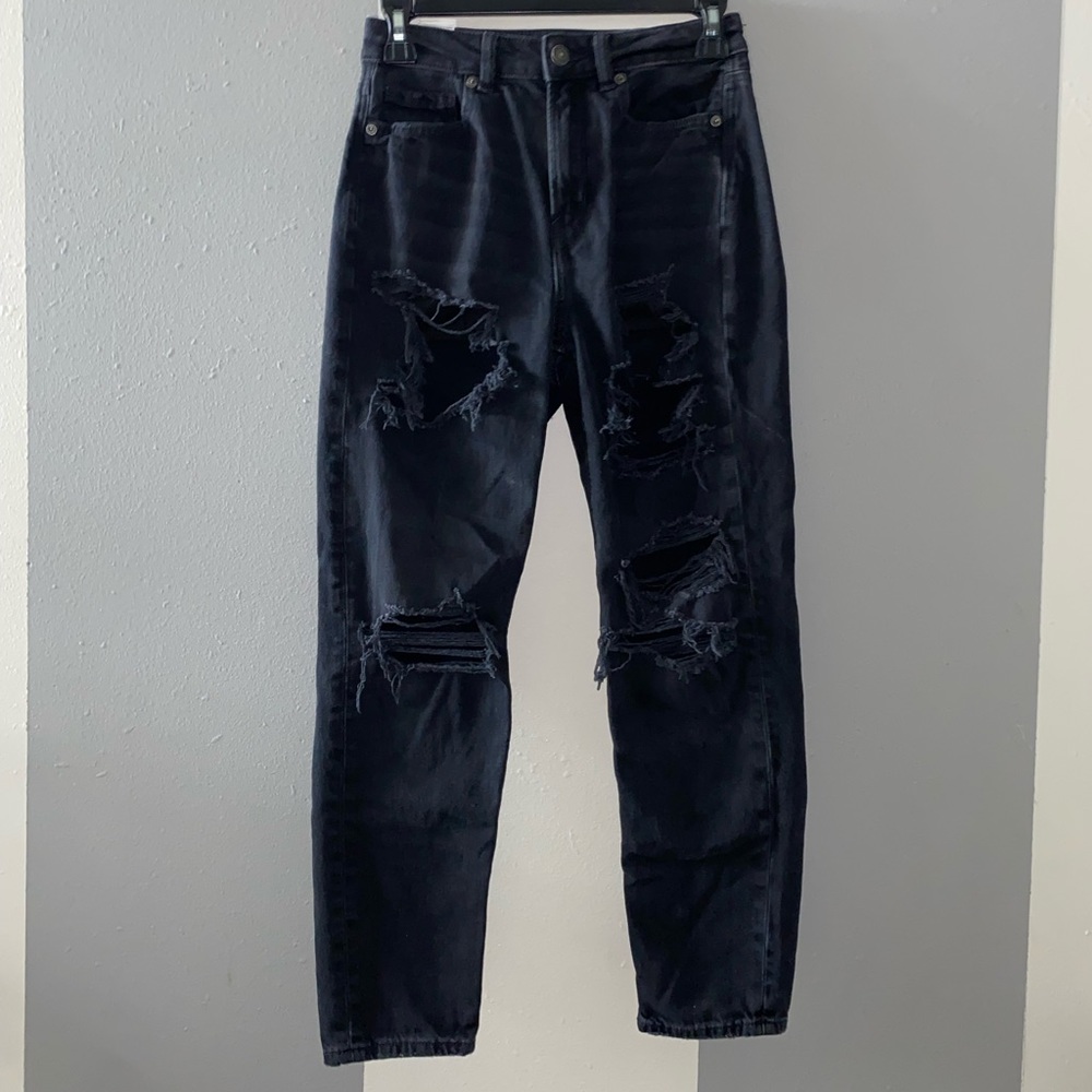 American Eagle Black Ripped Mom Jeans